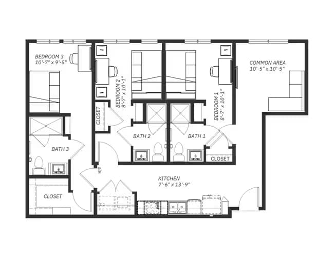 3x3A 1-225-2 floor plan