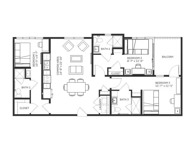 3 Beds • 3 Bath 1-230-2 floor plan