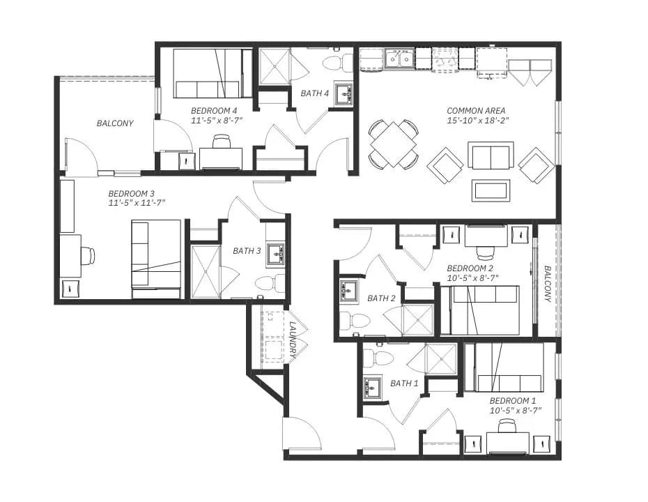 4x4B 1-318-4 floor plan