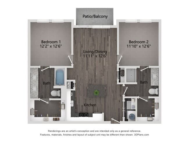 2 Beds • 2 Bath 2412 floor plan