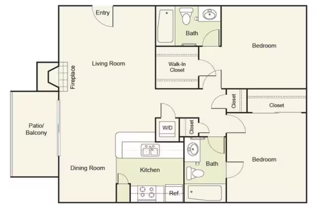 Type A : 2 Bed 2 Bath 278 floor plan