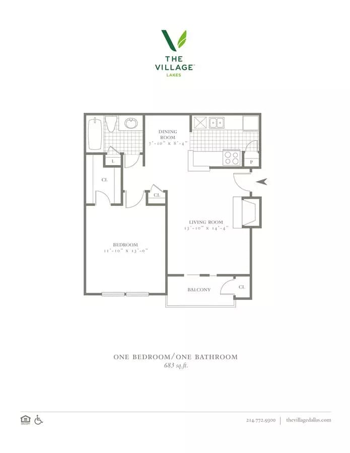 1 Bed • 1 Bath 2-0510 floor plan