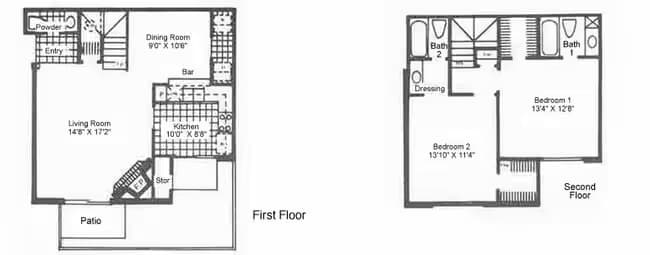 2 Bdrm 2.5 Bath Yard/Lake View 5B floor plan
