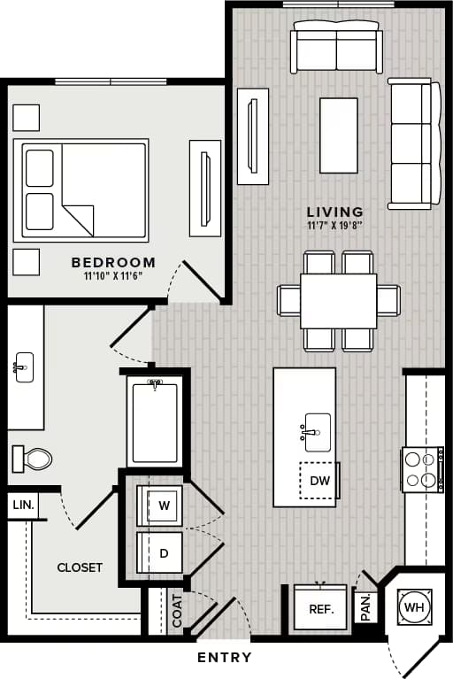 1 Bed, 1 Bath 7302 floor plan