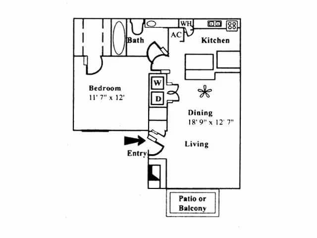 1 Bed • 1 Bath - floor plan