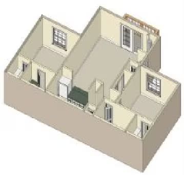 2 Beds • 1 Bath - floor plan