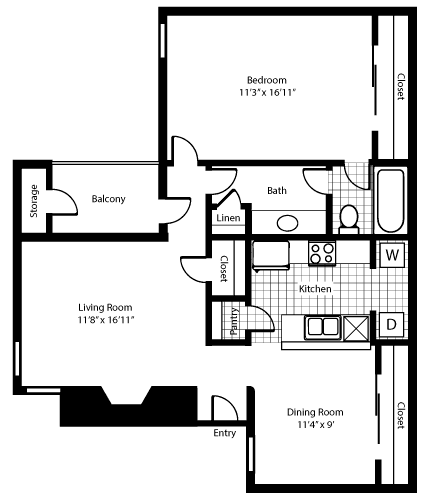 1 Bed • 1 Bath 3082 floor plan