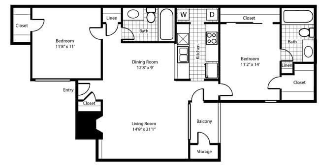 2 Beds • 2 Bath 1079 floor plan