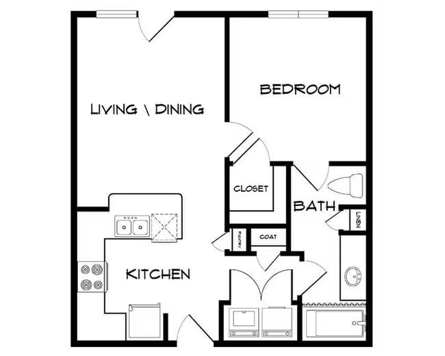 1 Bed • 1 Bath 340 floor plan