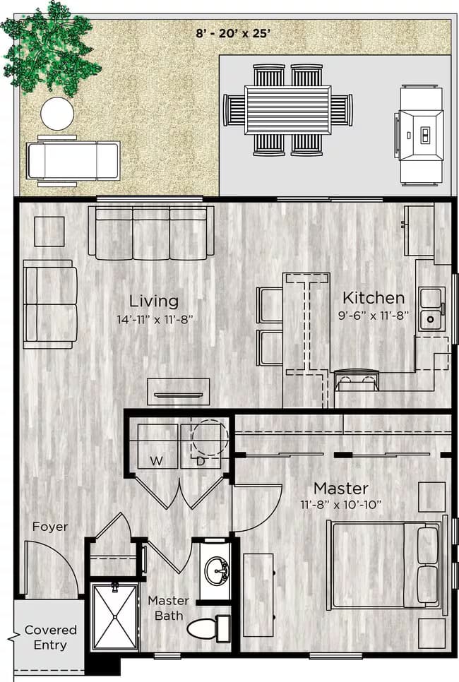 1 Bed • 1 Bath 7157RSTL floor plan