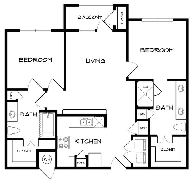 2 Beds • 2 Bath 1307 floor plan