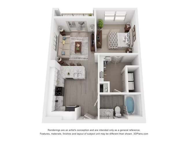 1 Bed • 1 Bath 1-264 floor plan
