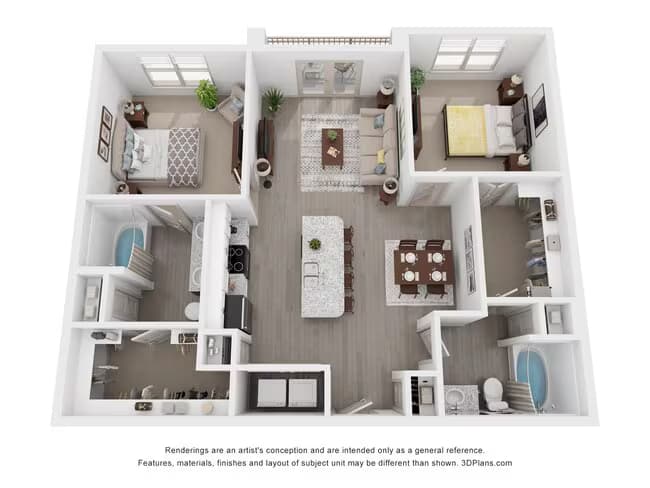 2 Beds • 2 Bath 2-220 floor plan