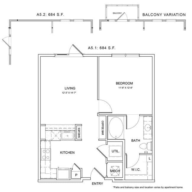 1 Bed • 1 Bath 0102 floor plan