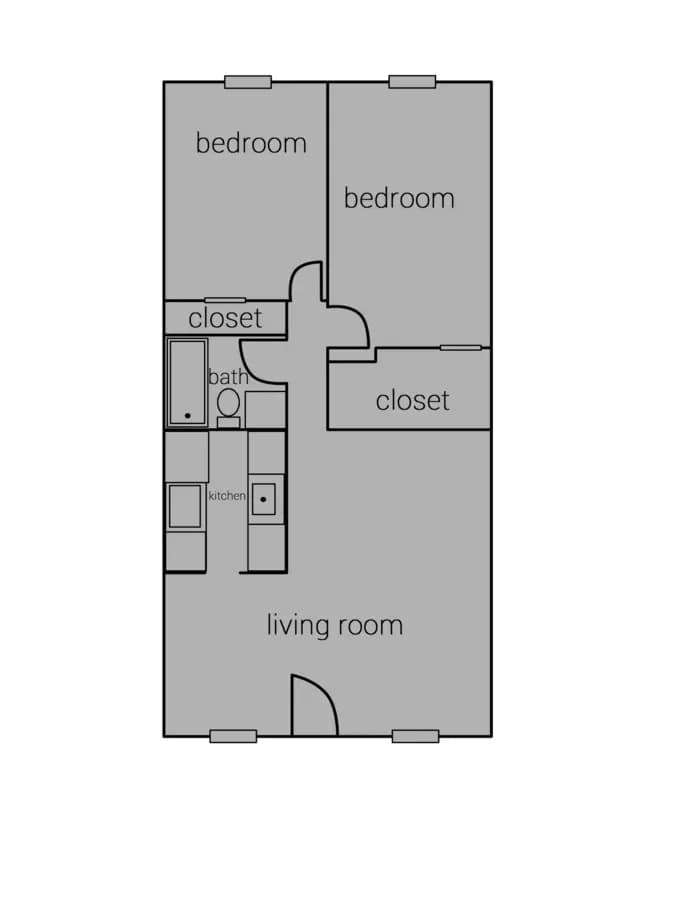 2 Beds • 1 Bath 224 floor plan