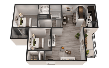 Upgraded- 2 Bedroom 1 Bath 116 floor plan