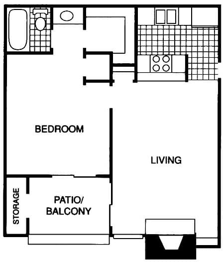 One Bed / One Bath 224P floor plan