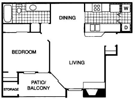 One Bed / One Bath 828P floor plan