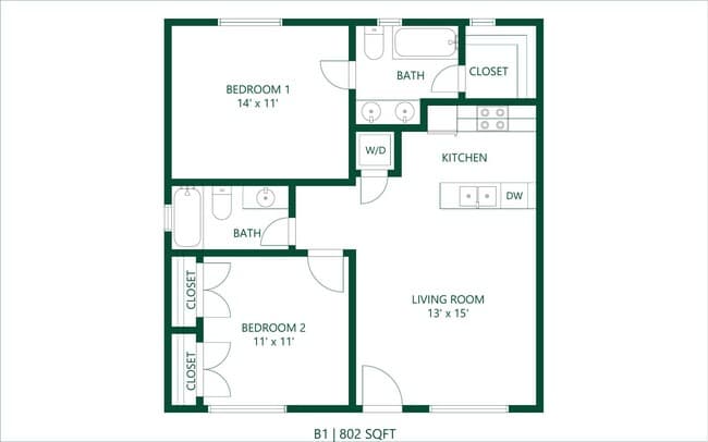 2 bedroom 2 bath 213 floor plan