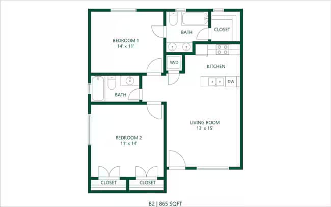 2 bedroom 2 bath 203 floor plan