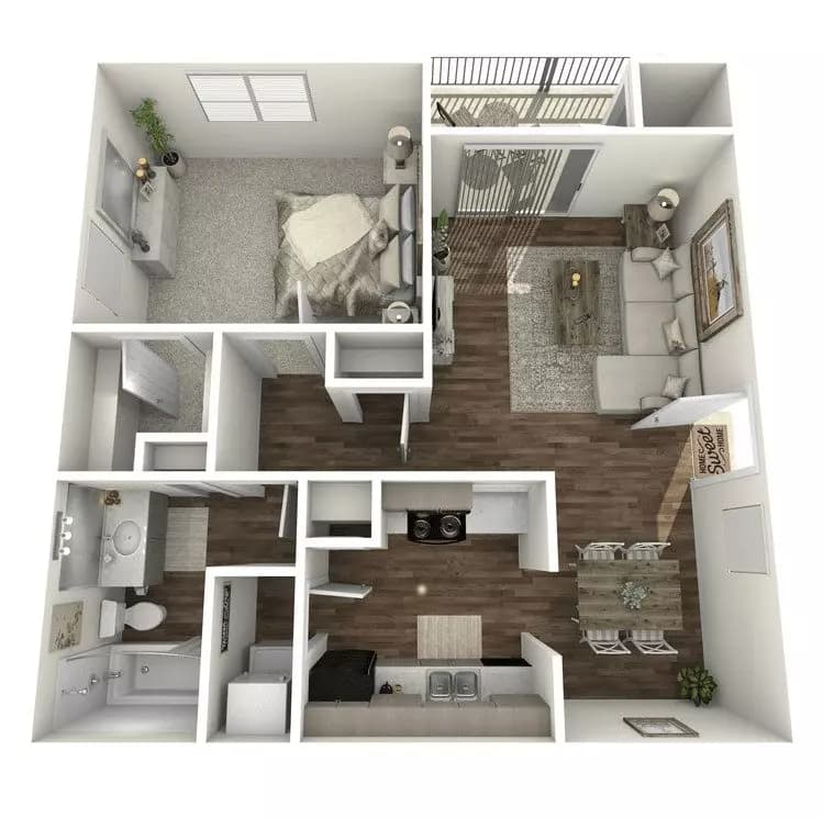 1Bed/1Bath 1626 floor plan