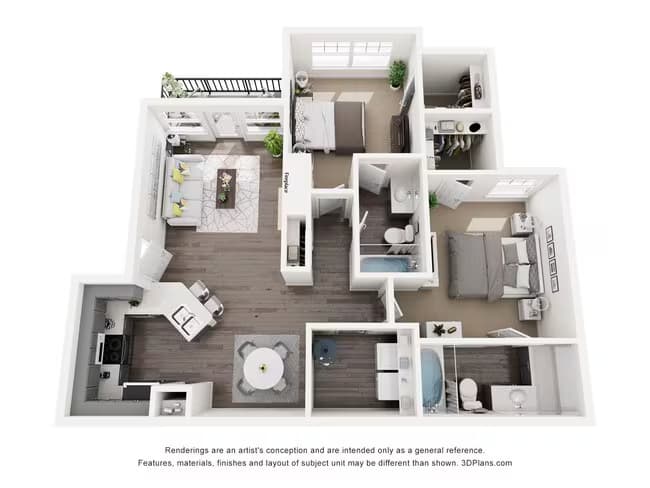 2 Beds • 2 Bath 0606 floor plan