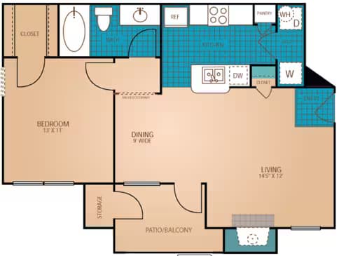 1 Bed, 1 Bath Upgraded 9-921 floor plan