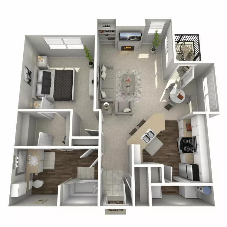 1 Bed, 1 Bath A 10-1017 floor plan