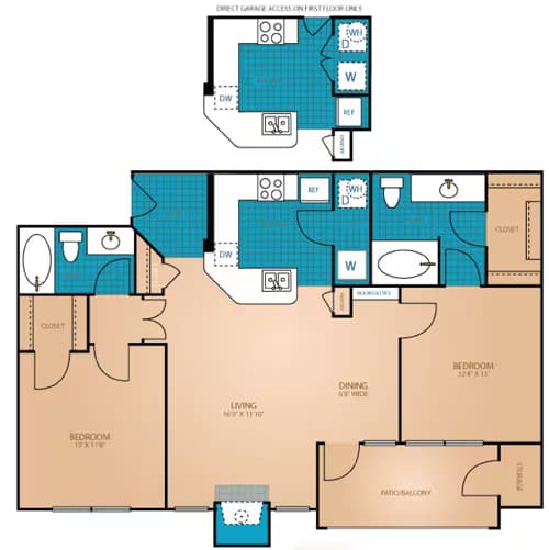 2 Bed, 2 Bath 1-118 floor plan