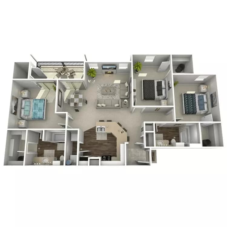 3 Bed, 2 Bath 4-436 floor plan
