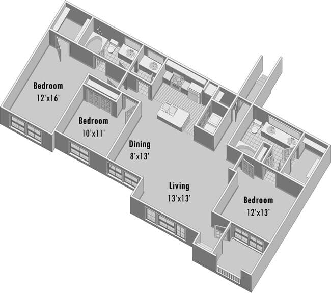 3 Beds • 2 Bath 1614 floor plan