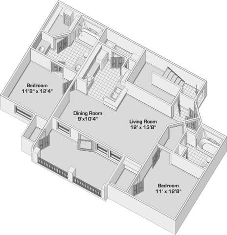 2 Beds • 2 Bath 0123 floor plan