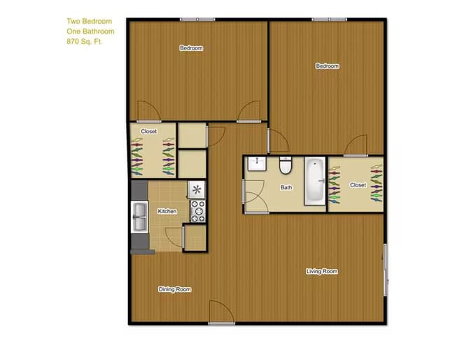 2/1 870 SF 236 floor plan