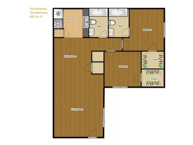 2/2 855 SF 108 floor plan