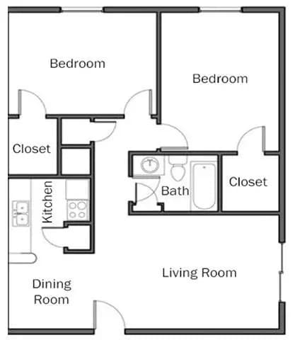 2/1 870 SF 253 floor plan