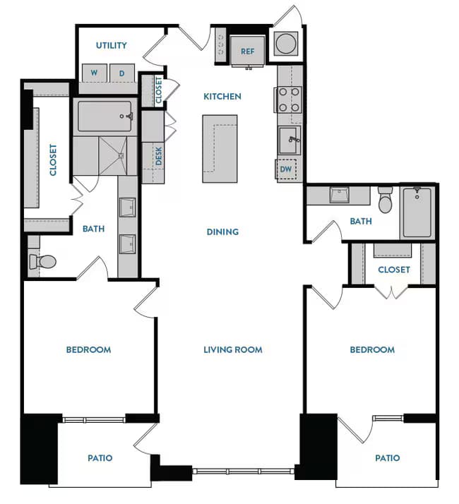2 Beds • 2 Bath 0305 floor plan