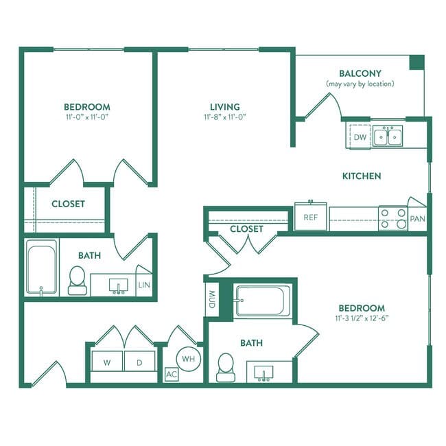 2 Beds • 2 Bath floor plan