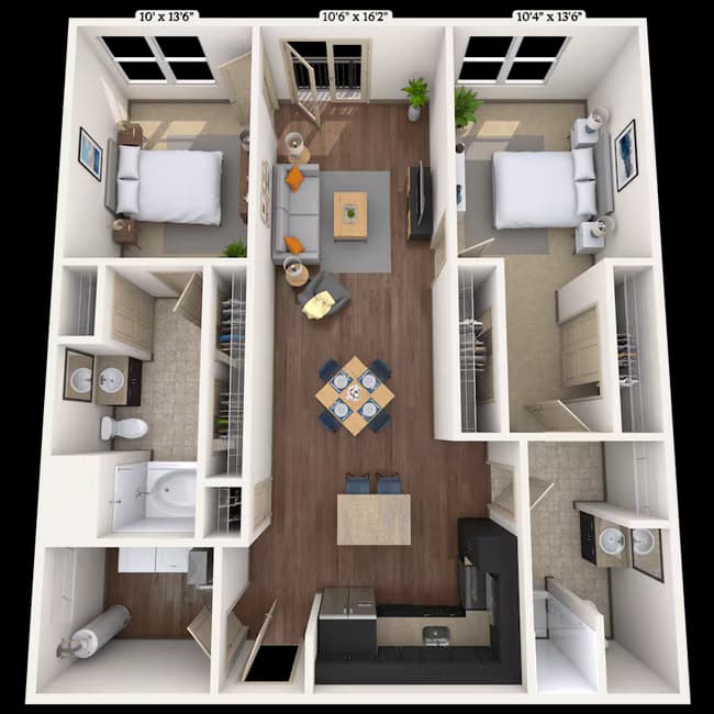 2 Beds • 2 Bath 014104 floor plan