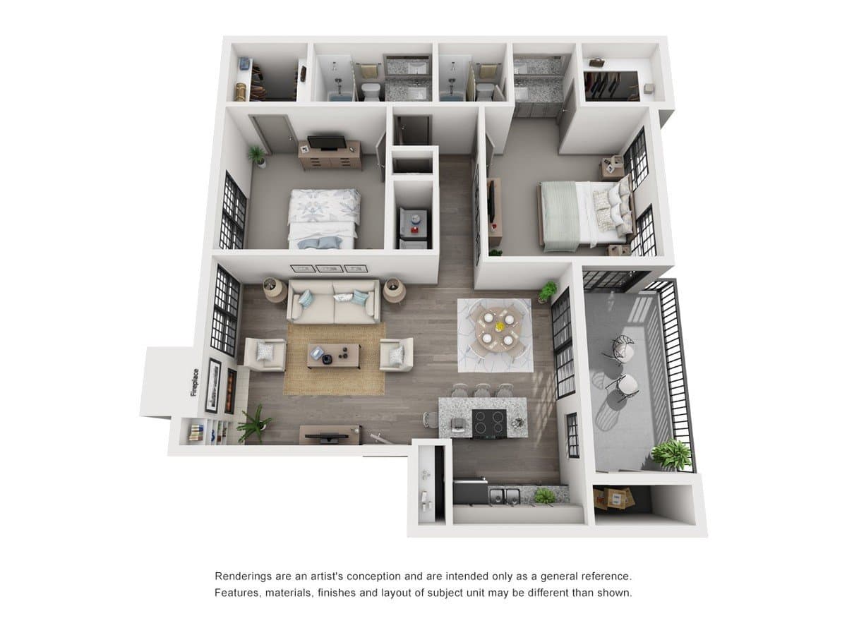 2 Beds • 2 Bath 0211A floor plan