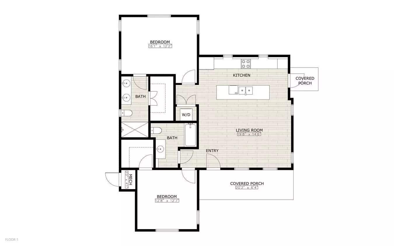 2 Beds • 2 Bath 00922 floor plan
