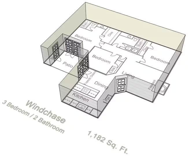 3 Beds • 2 Bath 1305 floor plan