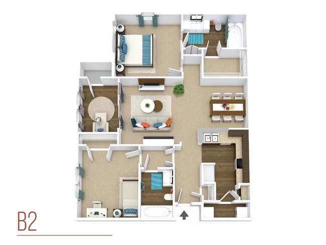 2 Beds • 2 Bath 0636 floor plan