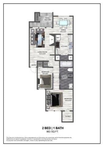 2 Beds • 1 Bath 1012 floor plan