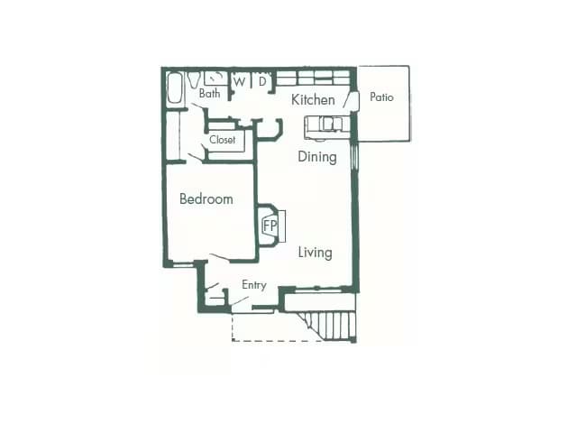 One Bed One Bath 1304 floor plan