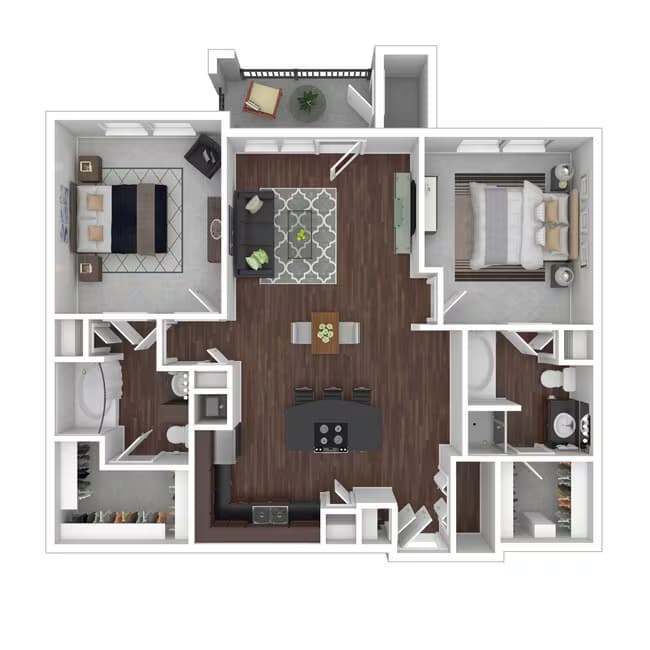 2 Beds • 2 Bath 13207-1 floor plan