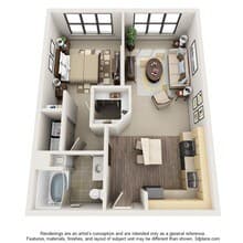 1 Bed • 1 Bath 4-442 floor plan