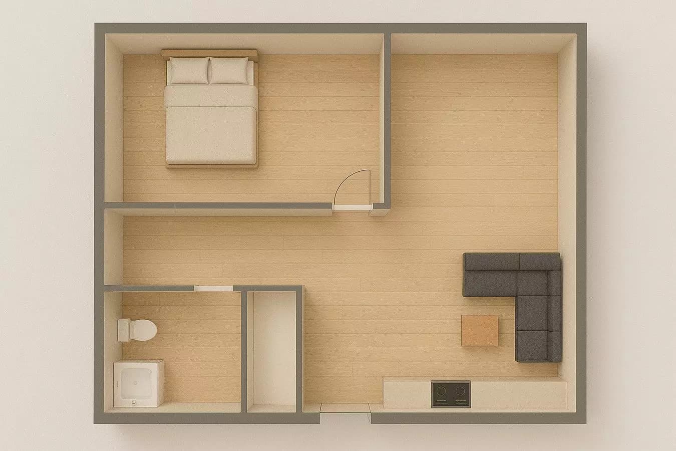 1 Bed, 1 Bath Model floor plan