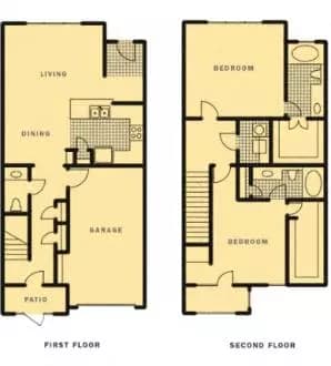 2 Beds • 2 Bath 02104 floor plan