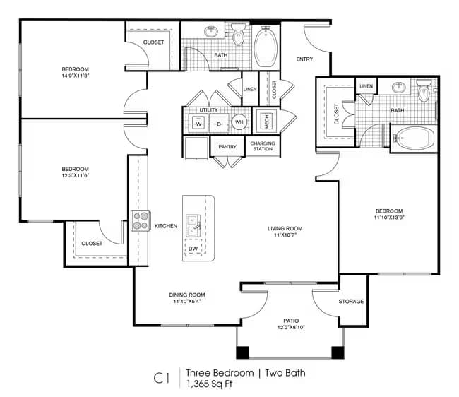 3 Beds • 2 Bath 322 floor plan