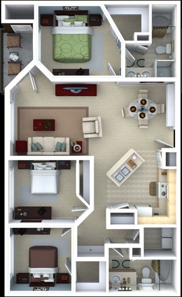 3 Beds • 2 Bath 623 floor plan